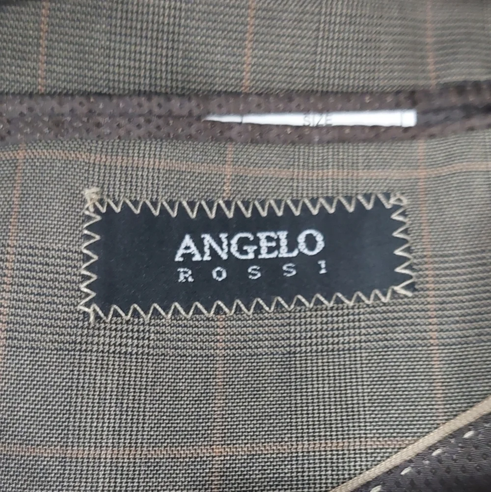 Angelo Rossi Khaki Check Modern Fit 2 Pc Suit - Tan Plaid Blazer 38L - 32